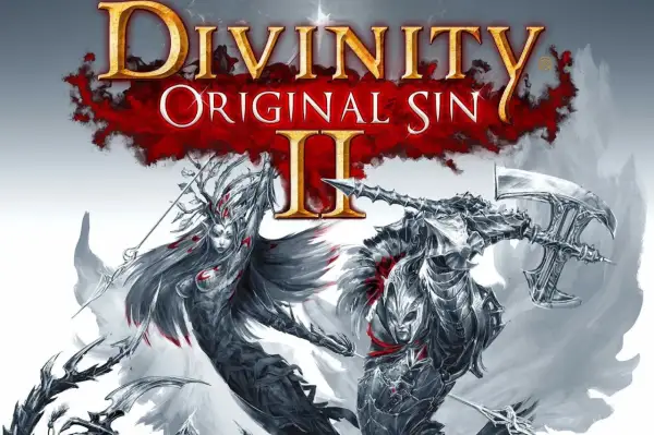 Okładka Divinity Original Sin II. Dwie postacie w zbrojach, jedna z łukiem, druga z toporem, walczą na tle czerwonej mgły. To świetny materiał na poradnik!