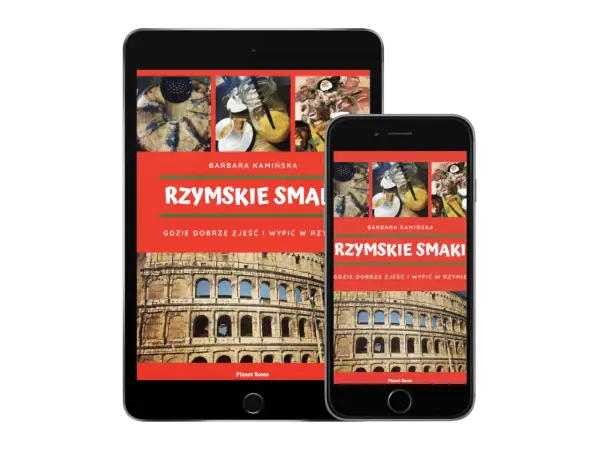 Rzymskie Smaki" - przewodnik po tym, gdzie dobrze zjeść i wypić w Rzymie, z Koloseum w tle.