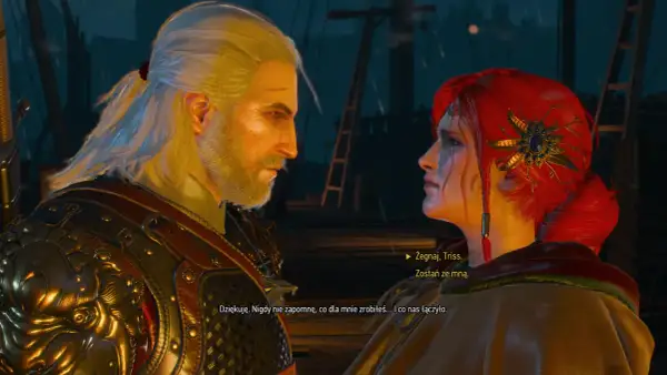Geralt i Triss w Wiedzmin 3. Czy to teraz albo nigdy? Ich spojrzenia mówią wszystko.