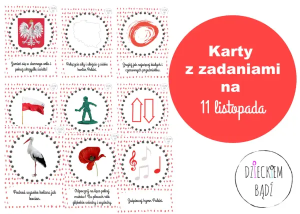 Karty pracy 11 listopada: orzeł, mapa Polski, żołnierz, bocian, mak, nuty. Zadania dla dzieci.