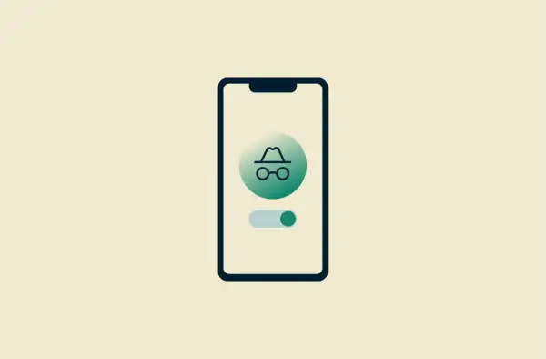 Ikona telefonu z symbolem szpiega i przełącznikiem. Dowiedz się, jak wyłączyć tryb incognito w telefonie, aby przeglądać bezpiecznie.
