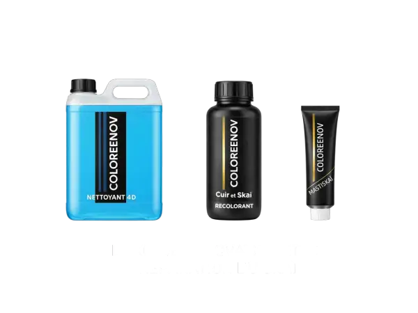 Kit de rénovation pour cuir et skai : nettoyant, recolorant et mastic pour redonner vie à vos articles.
