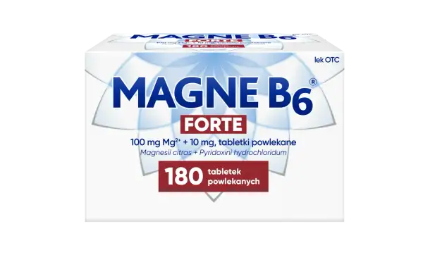 Opakowanie leku Magne B6 Forte 180 tabletek powlekanych.