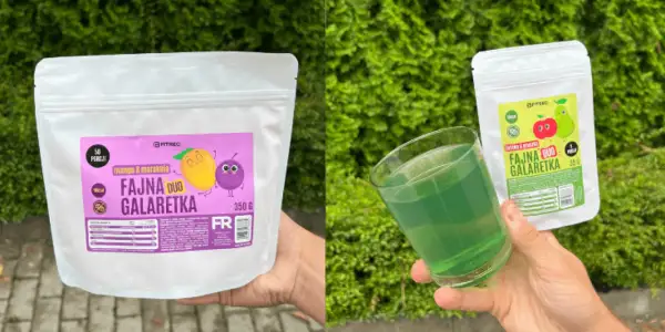 Fajna Duo Galaretka - mango i marakuja. Sprawdź, ile kcal ma proszek galaretki, by cieszyć się smakiem bez wyrzutów sumienia.
