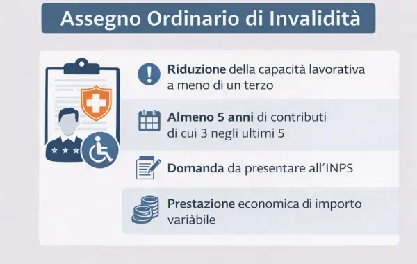 Assegno Ordinario di Invalidità: requisiti per l'INPS, riduzione capacità lavorativa, contributi e domanda. Utile per chi necessita di un aggravamento invalidità.