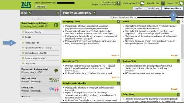 Panel świadczeniobiorcy ZUS. Możliwość pobrania rocznej deklaracji PIT za poprzedni rok. ZUS wysyła PIT do końca stycznia.