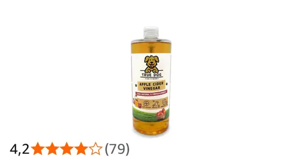 Butelka z płynem "Apple Cider Vinegar" marki True Dog. To naturalny ocet jabłkowy dla psa, wspierający stawy, skórę i odporność.