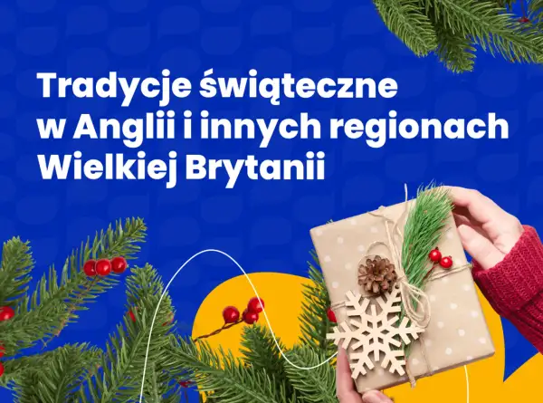 Święta w Anglii i Wielkiej Brytanii: prezent ozdobiony płatkiem śniegu i gałązką iglaków.