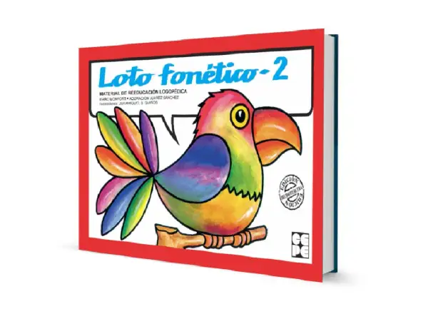Un colorido loro posa sobre una rama, promocionando el material educativo "Loto fonético-2".