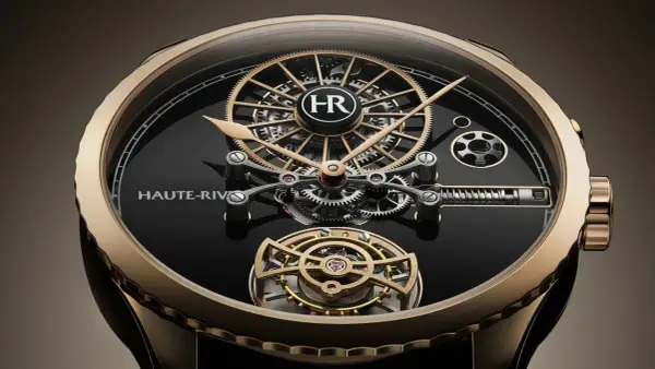 Reloj Haute-Rive con intrincado mecanismo visible y indicador de reserva de marcha.