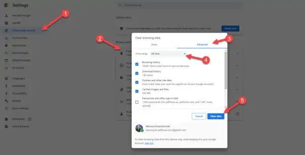 Jak wyczyścić cache Chrome: w Ustawieniach wybierz "Prywatność i bezpieczeństwo", a następnie "Wyczyść dane przeglądania". Wybierz zakres czasu i dane do usunięcia.