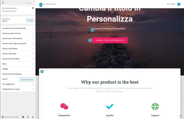 Personalizzazione di un sito web con WordPress. Modifica del titolo e delle sezioni per creare un sito accattivante.