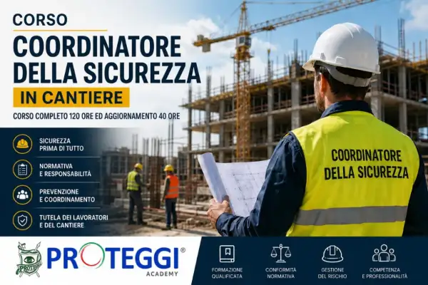 Corso Coordinatore della Sicurezza in cantiere: 120 ore + 40 ore di aggiornamento. Evita l'aggiornamento coordinatore sicurezza scaduto con formazione qualificata.