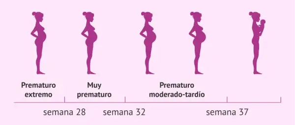 Siluetas de embarazos y un bebé. Muestran que a partir de la semana 28 puede nacer un bebé prematuro.