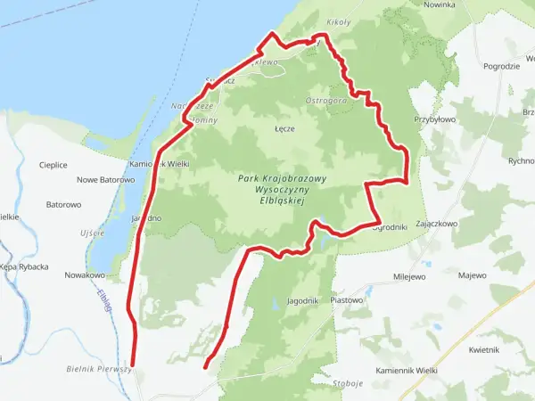 Trasa rowerowa wokół Parku Krajobrazowego Wysoczyzny Elbląskiej, blisko Elbląga i Mierzei Wiślanej.
