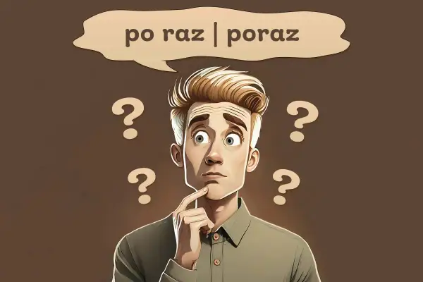 Zamyślony mężczyzna z pytajnikami wokół głowy zastanawia się, czy to po raz pierwszy, czy po raz kolejny.