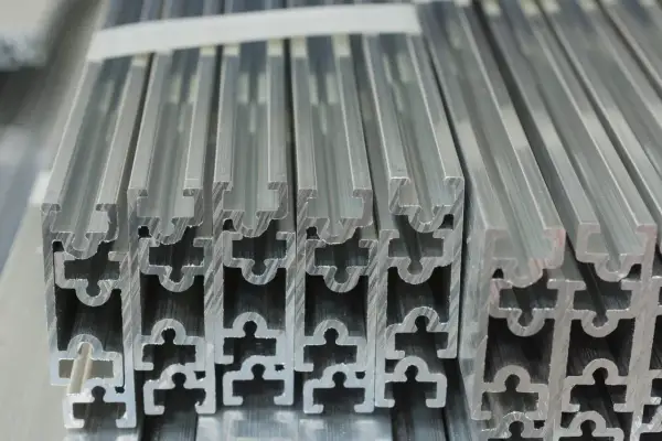 Profili in alluminio estrusi, pronti per essere lavorati o assemblati. La finitura superficiale è liscia, ideale per chi deve sverniciare alluminio per successive verniciature.