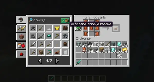 Jak oswoić konia w MC? Zobacz, jak stworzyć skórzaną zbroję dla konia z 4 sztuk skóry.