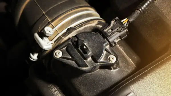 Sensor map de un coche, mostrando el sensor de flujo de aire masivo (MAF) con su conector eléctrico.