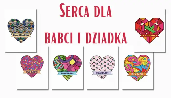 Kolorowe serca dla babci i dziadka, praca plastyczna. Różne wzory i barwy, idealne na prezent.