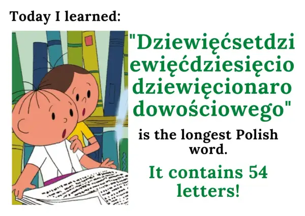 Dzieci czytają o najdłuższym polskim słowie: "Dziewięćsetdziewięćdziesięciodziewięcionarodowościowego", które ma 54 litery!