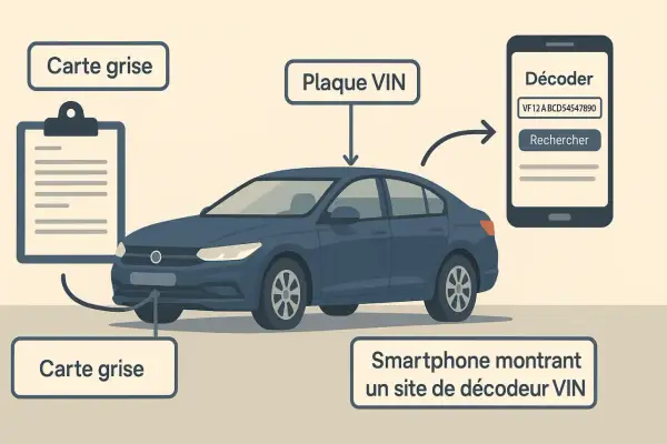 Comment connaitre la finition de sa voiture : utilisez la plaque VIN de votre véhicule et un smartphone pour décoder les informations sur un site dédié.