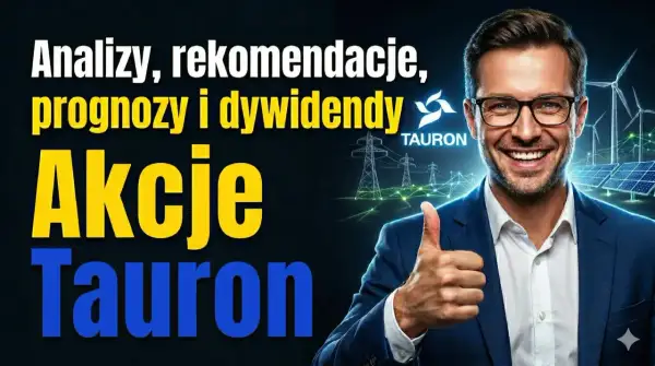 Analizy, prognozy i dywidendy. Akcje Tauron – dobra inwestycja? Mężczyzna z kciukiem w górę na tle farm wiatrowych i paneli słonecznych.