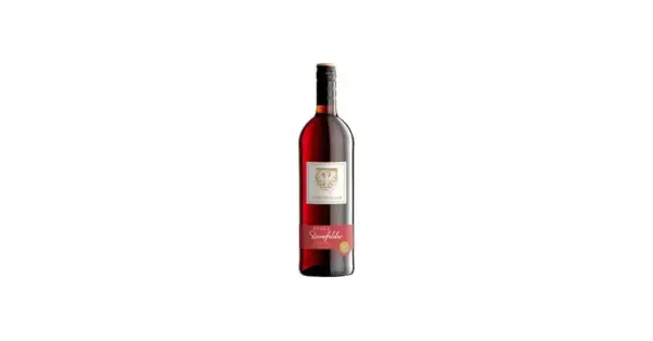 Flasche Dornfelder, Pfalz. Ein bester deutscher Rotwein, der mit seinem tiefen Rubinrot und fruchtigen Aromen begeistert.