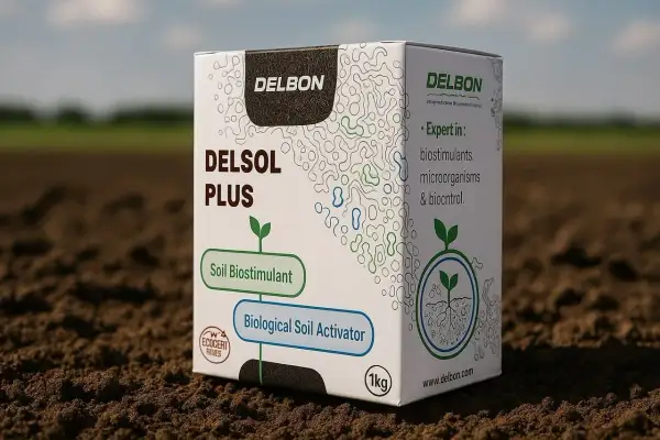 Opakowanie Delsol Plus, biostymulatora gleby z mikroorganizmami, zawiera m.in. fosforan. Idealny dla zdrowej gleby.