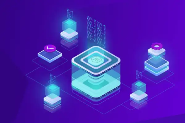 Serveurs connectés, un symbole JS au centre, prêt pour un `pm2 install`.