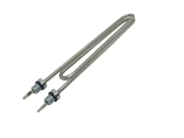 Metalowa grzałka do bojlera 100l, z dwoma końcówkami przyłączeniowymi.