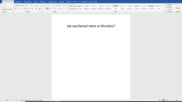 Jak wyjustować tekst w Wordzie? Pytanie widoczne na ekranie edytora tekstu.