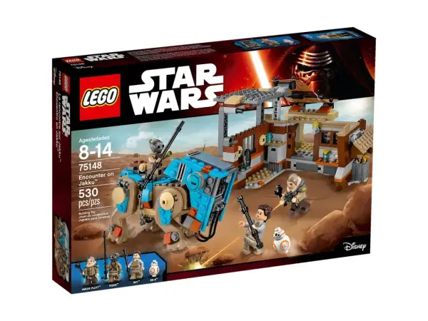 Zestaw lego 75148 "Spotkanie na Jakku" z postaciami Rey, BB-8 i innymi.
