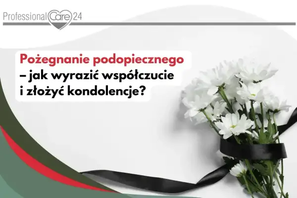Białe kwiaty z czarną wstęgą. Tekst: "Pożegnanie podopiecznego - jak wyrazić współczucie i złożyć kondolencje?". Pomoc w wyrażaniu najpiękniejsze kondolencje sms.