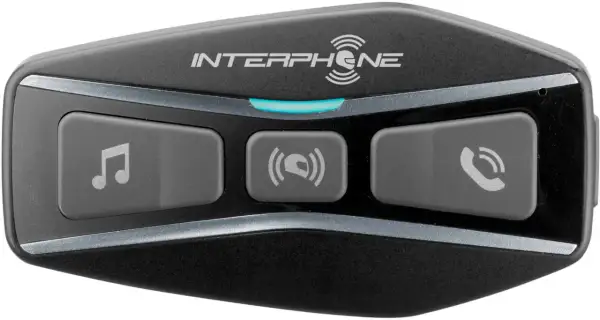 Interkom motocyklowy Interphone z przyciskami muzyki, interkomu i telefonu.