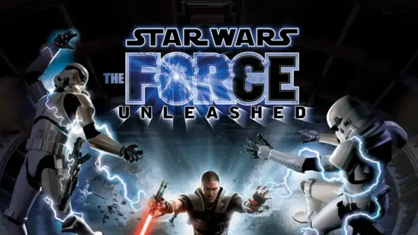 Starkiller entfesselt die Macht gegen Sturmtruppler im **Star Wars: The Force Unleashed PS4** Artwork.