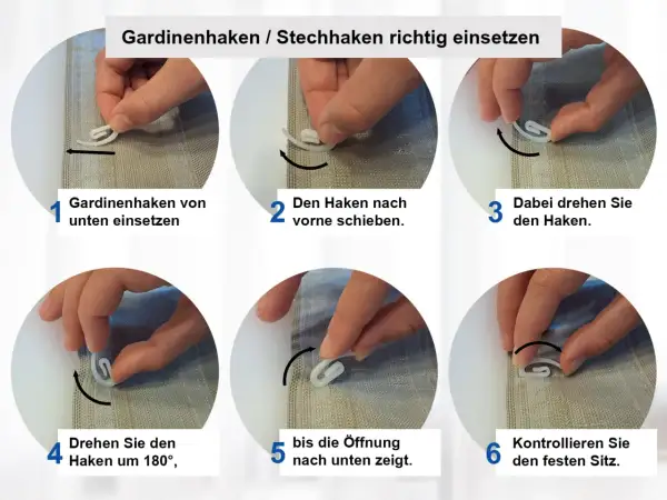 Schritt-für-Schritt-Anleitung: Gardinenhaken richtig anbringen. So setzen Sie die Stechhaken für Ihre Gardinen ein.