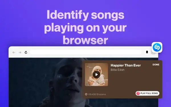 Jak znalezc piosenke z nagrania w przeglądarce? Wyświetla się okienko z tytułem "Happier Than Ever" Billie Eilish.