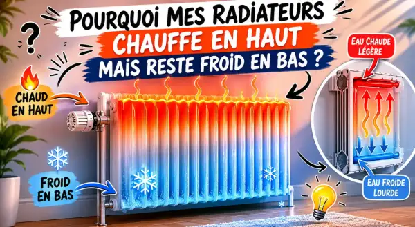 Pourquoi mon radiateur chauffe en haut mais reste froid en bas ? L'eau chaude légère monte, l'eau froide lourde descend.