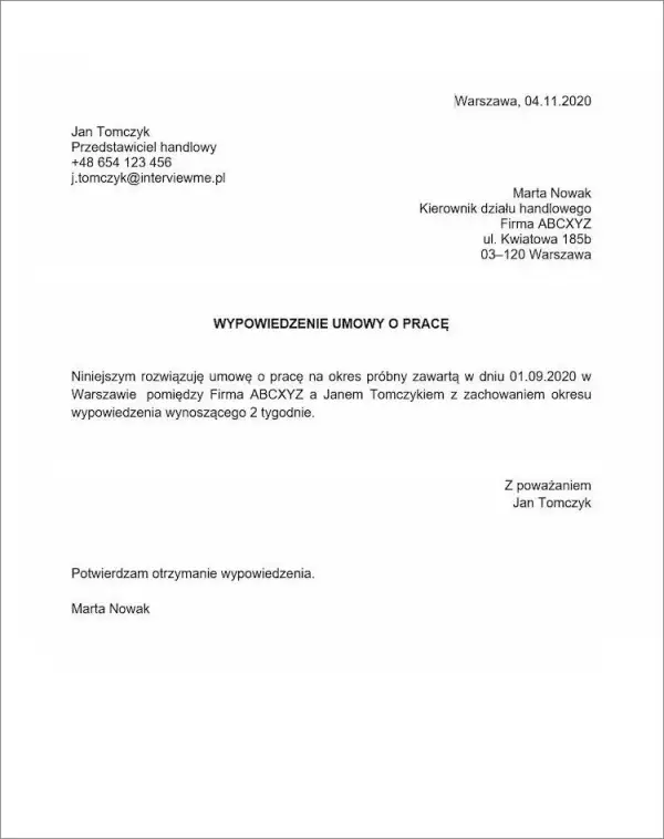 Wypowiedzenie umowy na okres próbny: Czy musisz podać powód zwolnienia?