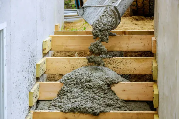 Wylewanie betonu na drewniane szalunki schodów. Dowiedz się, jak zrobić schody samemu, krok po kroku.