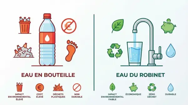 Eau en bouteille vs eau du robinet : peut on boire l'eau du robinet en France ? L'eau du robinet est économique, écologique et durable.