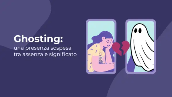Una ragazza triste guarda un cuore spezzato. Dall'altra parte, un fantasma: lui è sparito, lasciando solo un'assenza.