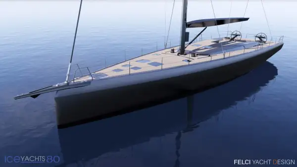 Yacht ICE 80, un capolavoro di design italiano, solca le acque. Le sue linee eleganti e la prua affilata ricordano i **german frers** per la loro audacia.