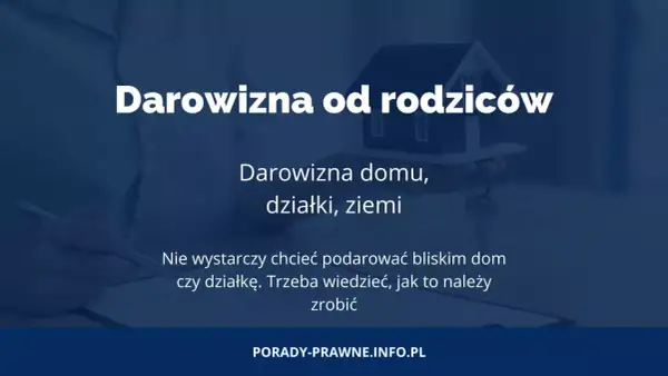 Miniaturka z tekstem "Darowizna od rodziców" i modelem domu z kluczami.