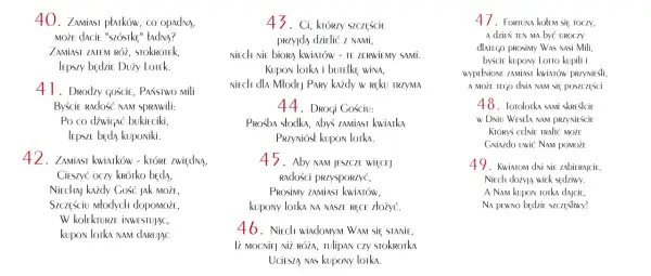 Zaproszenie na poprawiny tekst: zamiast kwiatów, prosimy o kupon lotka. Niech przyniesie szczęście nam i Wam!