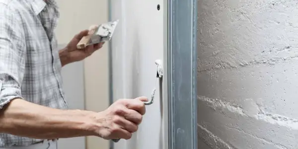 Un artisan applique un enduit de finition sur un mur avec une truelle, préparant la surface pour une peinture parfaite.