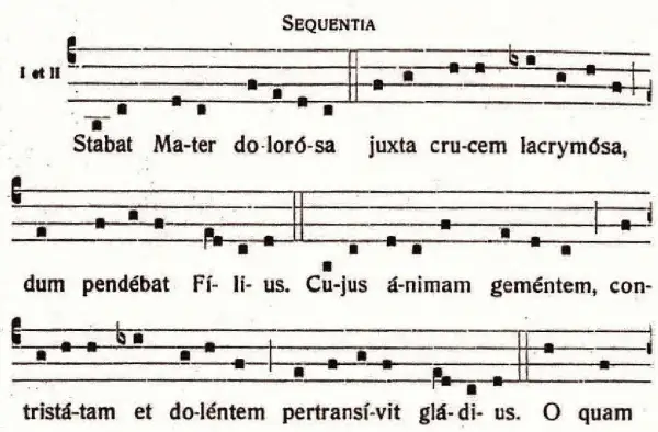 Stabat Mater Dolorosa, nuty z tekstem pieśni o Matce Bolesnej.