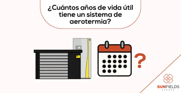 ¿Cuántos años de vida útil tiene un sistema de aerotermia? Un calendario junto a una unidad de aerotermia plantea la pregunta sobre su durabilidad.