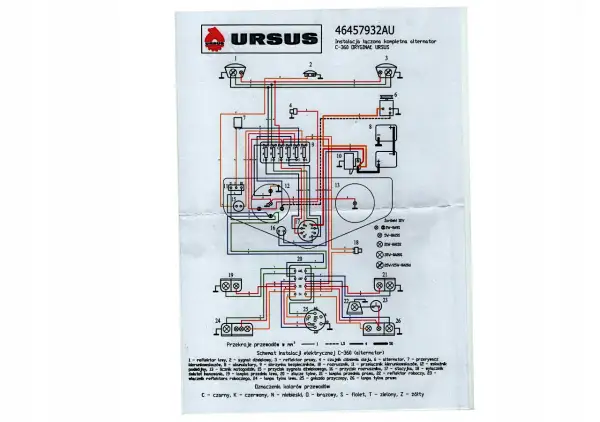 Schemat instalacji elektrycznej Ursus C-360 z alternatorem.